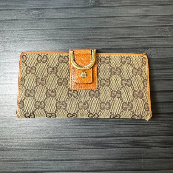 GUCCI GG Abbey Canvas Leather Bifold Long Wallet AuthenticUsed